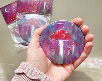 POCKET MIRROR Magical Mushrooms - Fairy toadstool mushroom amanita fly agaric art gift