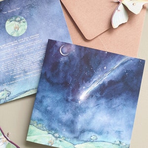 CARD The Shooting Star Magical foxes moon celestial frame-able square art card watercolour image 4