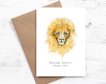 CARD Lion - Courage doesn't alway roar card with kraft envelope drawing nature decor