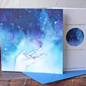 CARD Stardust Celestial universe art watercolor night sky hand frame-able square art card image 2