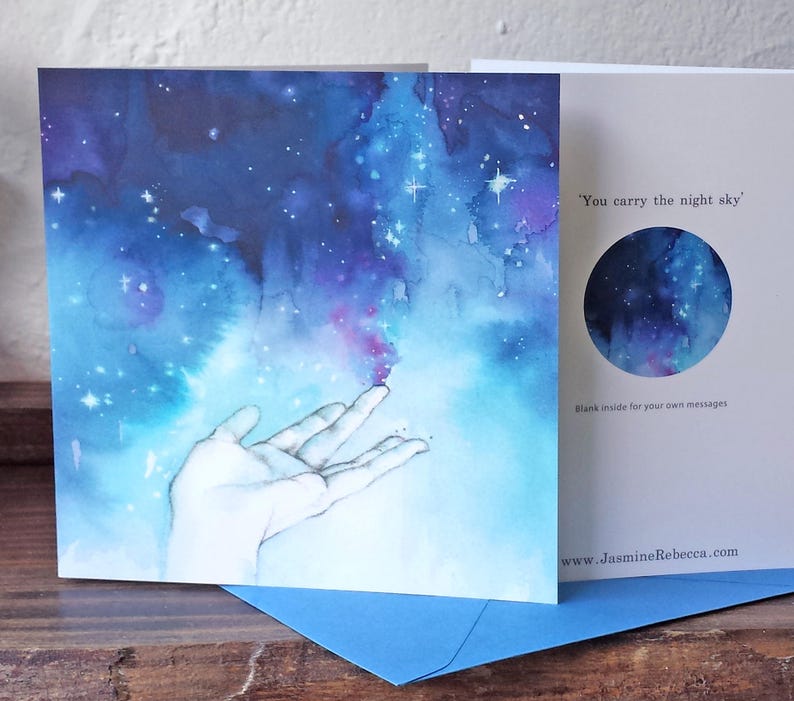 CARD Stardust Celestial universe art watercolor night sky hand frame-able square art card image 2