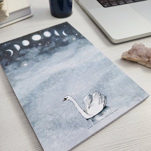 NOTEPAD Everything in time Swan & Moon watercolour art A5 desk pad book, magical notebook image 5