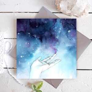 CARD Stardust Celestial universe art watercolor night sky hand frame-able square art card image 1