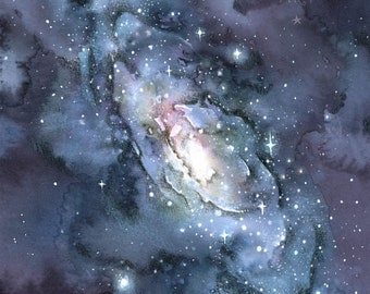 PRINT Andromeda Galaxy A4/A3+ night sky watercolor poster universe art