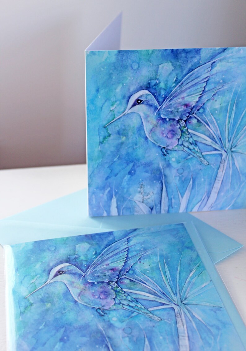 Download CARD Hummingbird Watercolor bird Dance Among the Flowers ...