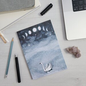 NOTEPAD Everything in time Swan & Moon watercolour art A5 desk pad book, magical notebook image 3