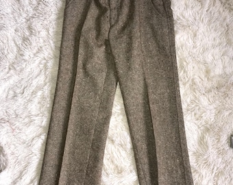 Vintage Rafael Made in Italy Brown Wool Tweed Pleated Pants Men's 36 High Rise