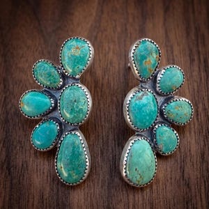Turquoise Earrings Gemstone Post Stud Sterling Silver 925 Jewelry Blue Handmade Statement earrings