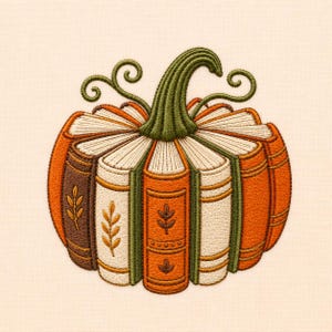 Pumpkin Book Stack Autumn Embroidery Design Digital Download File