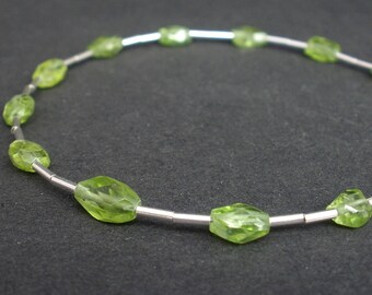 Gemstone Peridot Faceted Oval Bracelet, 925 Sterling Silver Bracelet, Faceted Peridot Bracelet, August Birthstone Peridot Stone