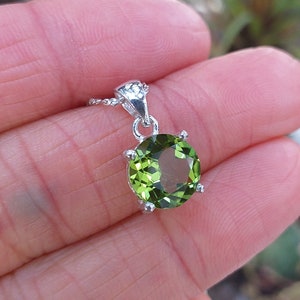 Gemstone Peridot 9.0mm Faceted Round Gemstone 925 Sterling Silver Pendant with Chain, Peridot Faceted Pendant, August Birthstone image 3