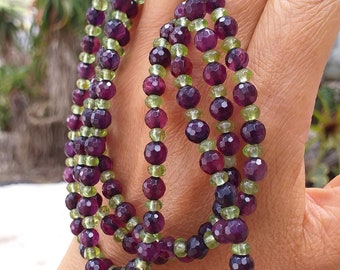 Peridot and Purple Agate 925 Silver Long Necklace 43.5 inches, Peridot Double Wrap Long Necklace, August Birthstone Peridot Stone