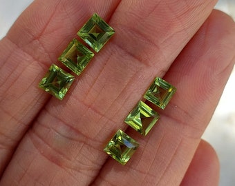 5x5mm Faceted Square Shape AA Grade Natural Gemstone Peridot / 1 to 10 Pieces WHOLESALE PRICING