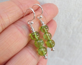 Peridot Round Shape Dangle Earrings 925 Sterling Silver Earrings, August Birthstone Peridot Stone