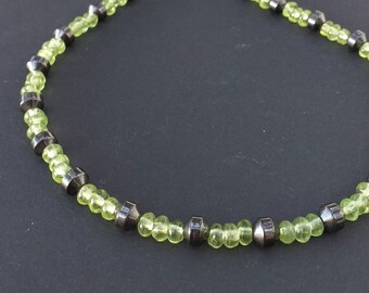 Peridot and Hematite Necklace in 925 Sterling Silver, Peridot Rondelle Necklace, Hematite Necklace