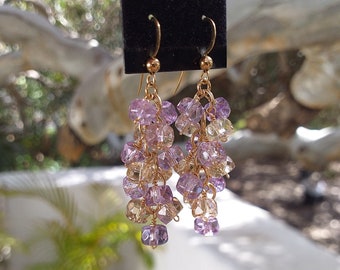 Faceted Ametrine Cluster Earrings 14kt Gold Filled Dangle Earrings