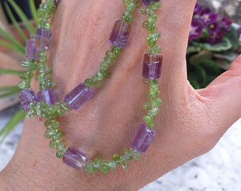 Faceted Amethyst and Ametrine with Peridot 925 Sterling Silver Necklace, Amethyst Necklace, August Birthstone, February Birthstone