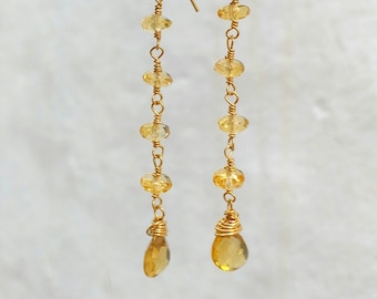 Citrine Long Dangle Earrings 14kt Gold Filled,Citrine Teardrop Earrings