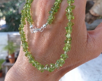 Arizona Peridot Nugget Necklace 925 Sterling Silver, San Carol Peridot Freeform Stone Neckace