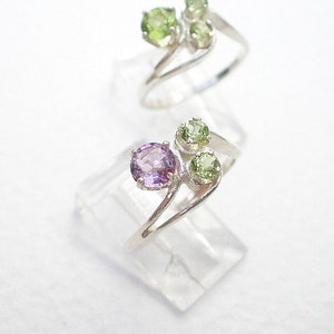 Gemstone Peridot or Gemstone Amethyst Faceted 925 Sterling Silver Three Stone Ring Peridot Stone or Amethyst Stone