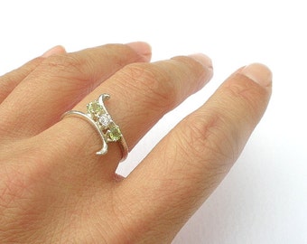 Gemstone Peridot 3mm Faceted - Faceted 3mm Cubic Zirconia - 925 Sterling Silver Ring August Birthstone Peridot Stone