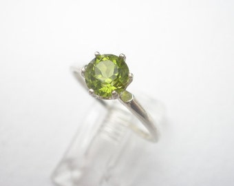 Gem Stone Peridot 6mm Faceted Round 925 Sterling Silver Ring, August Birthstone Peridot Stone