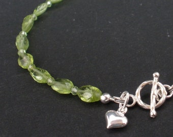 Gemstone Peridot Faceted Bracelet, August Birthstone, Peridot Charm Bracelet, 925 Sterling Silver, Peridot Stone