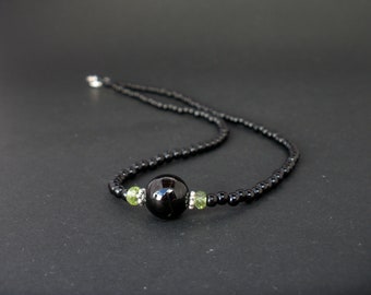 Peridot and Black Tourmaline Chocker Necklace 16" , Tourmaline Chocker, Peridot Chocker, August - October Birthstone, Black Tourmaline Stone