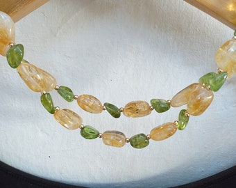 Citrine and Peridot Nugget 14kt Gold Filled Necklace, November and August Birthstone