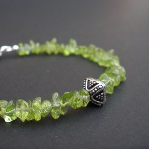 Peridot Nugget and 925 Bali Sterling Silver Bracelet, August Birthstone, Peridot Bracelet, Peridot Gemstone