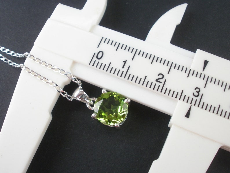 Gemstone Peridot 9.0mm Faceted Round Gemstone 925 Sterling Silver Pendant with Chain, Peridot Faceted Pendant, August Birthstone image 7