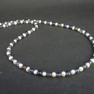 Natural Gemstone Iolite and White Pearl Necklace 5mm, 925 Sterling Silver, Iolite Necklace, White Pearl Necklace, June Birthstone image 4