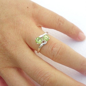 Natural Peridot Gem Stone 925 Sterling Silver Two 5mm Faceted Stone Ring, August Birthstone Peridot Stone image 5