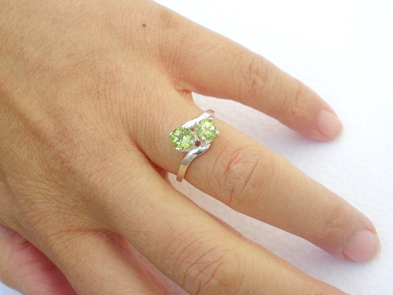 Natural Peridot Gem Stone 925 Sterling Silver Two 5mm Faceted Stone Ring, August Birthstone Peridot Stone image 5