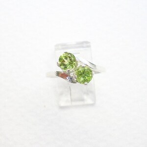 Natural Peridot Gem Stone 925 Sterling Silver Two 5mm Faceted Stone Ring, August Birthstone Peridot Stone image 1