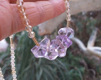 Lilac Amethyst and Citrine 14kt Gold Filled Necklace, Amethyst Faceted Necklace, Multi Gemstone Necklace