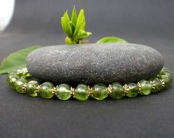 Peridot Round Bead Bracelet, Peridot 6mm Round Bead 14kt Yellow Gold Filled Bracelet, August Birthstone Peridot Stone