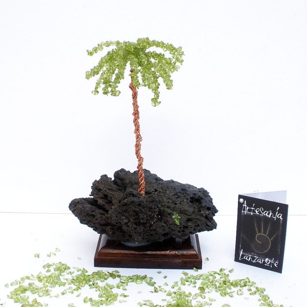 Natural Gemstone Peridot Olivine Canary Islands Palm Tree Gemstone Wire Tree Lanzarote Sculpture - August Birthstone