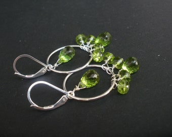 Peridot Chandelier Earrings,Faceted Briolette Peridot 925 Silver Earrings, Peridot Hoop Earring, Peridot Cluster Earrings, August Birthstone