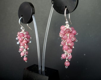 Pink Tourmaline Cluster Dangle Earrings 925 Silver, Gemstone Cluster Earrings, October Birthstone