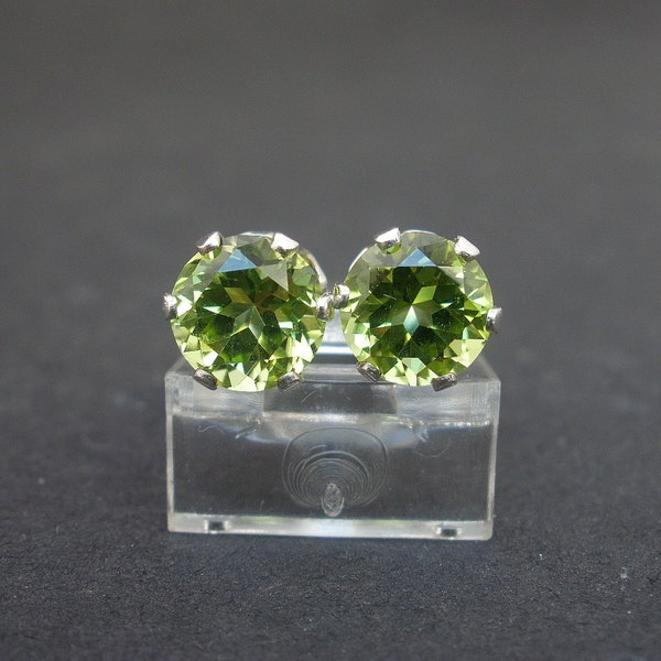 Gemstone Peridot Faceted 6mm Round Shape 925 Sterling Silver Stud Style Earrings, August Birthstone Peridot Stone