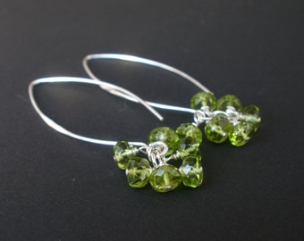 Peridot Cluster Earrings, Peridot 925 Silver Marquise Ear Wire Earrings, Peridot Dangle Earrings, August Birthstone Peridot Stone