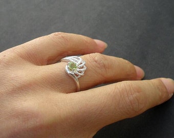 Gemstone Peridot 4.0mm Faceted 925 Sterling Silver Ring, August Birthstone Peridot Stone