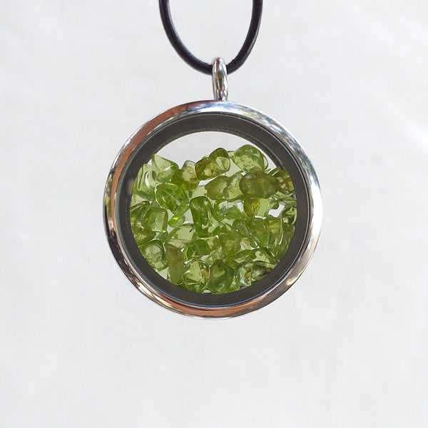 Arizona Peridot Pendant with Leather Cord - 30mm Floating Stainless Steel Glass Locket With Screw Closure  Wholesale Pricing