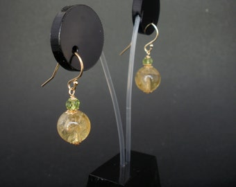 Honey Citrine and Peridot 14kt Gold Filled Dangle Earrings, Citrine and Gold Ball Earrings, Peridot and Citrine Earrings Citrine Stone