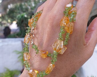 Faceted Citrine and Peridot 14kt Gold Filled Necklace, Citrine Necklace, November and August Birthstone