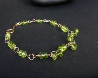 Peridot Faceted Rondelle 5mm 14kt GoldFilled Bracelet, Peridot Charm Bracelet, August Birthstone, Peridot Stone