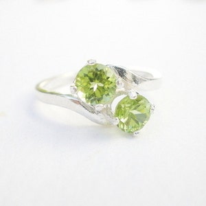 Natural Peridot Gem Stone 925 Sterling Silver Two 5mm Faceted Stone Ring, August Birthstone Peridot Stone image 2