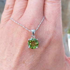 Gemstone Peridot 9.0mm Faceted Round Gemstone 925 Sterling Silver Pendant with Chain, Peridot Faceted Pendant, August Birthstone image 5