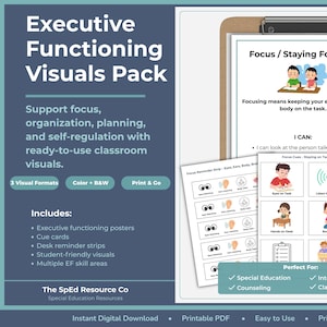 Executive Functioning Visuals Special Education | Independent Work and Self Regulation Supports | EF Visual Supports K-4 | SpEd Classroom